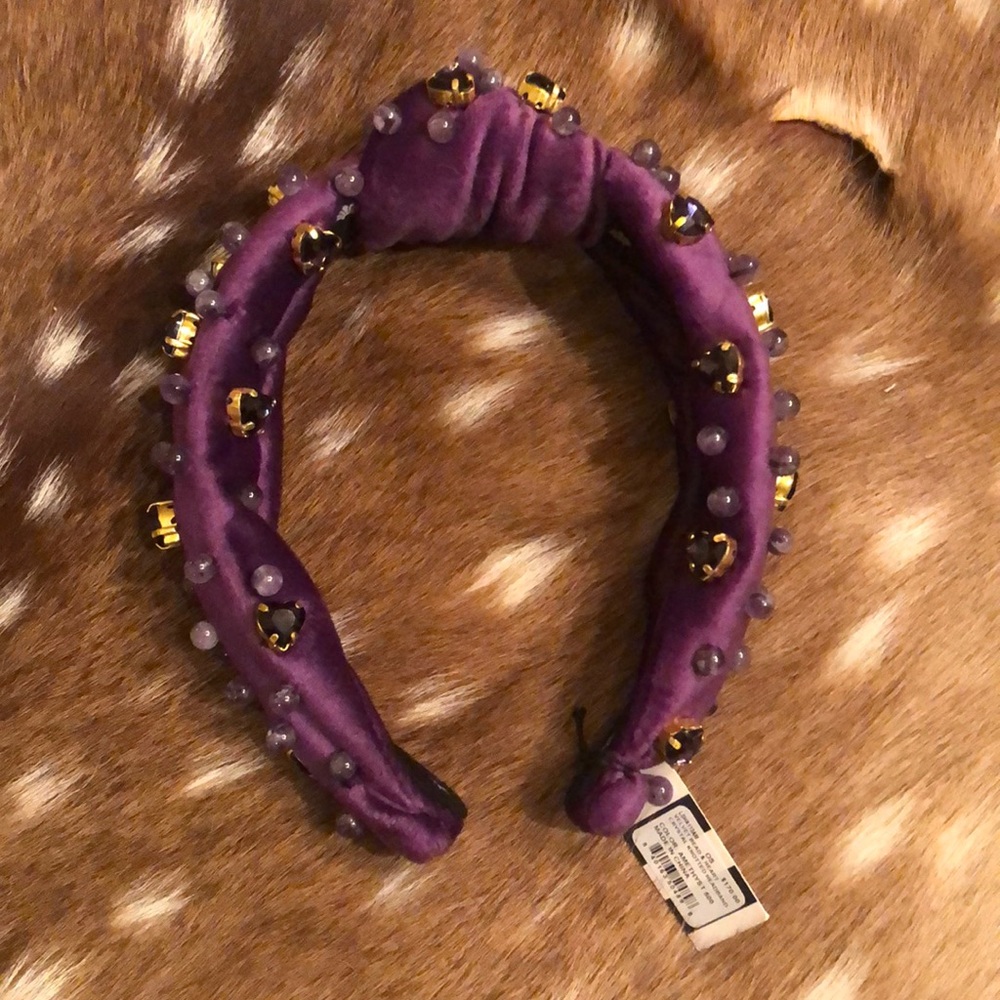 LeLe Sadoughi Velvet Bead and Heart Crystal Knotted Headband